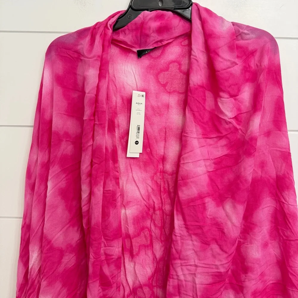 Aqua Tie Dye Tassel Shawl Wrap Pink Yellow Lightweight Kimono NWT 36274 - Picture 5 of 11